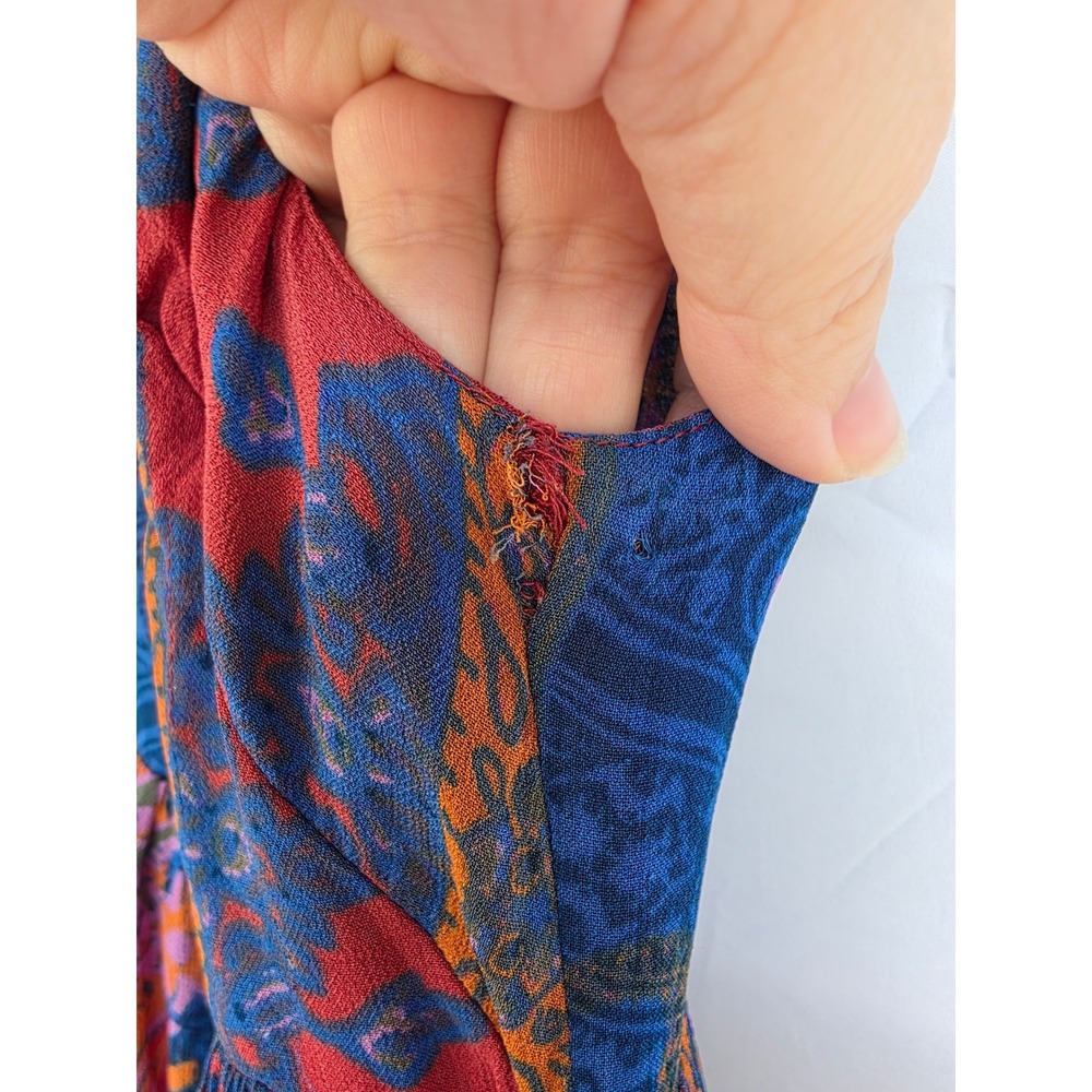 Free People Red Blue Paisley Boho Maxi Dress Size 4 Tassel Tie Back Strappy - Picture 4 of 11